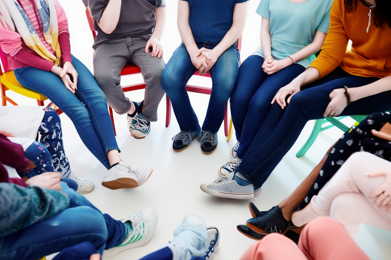 Люди сидят в группе поддержки